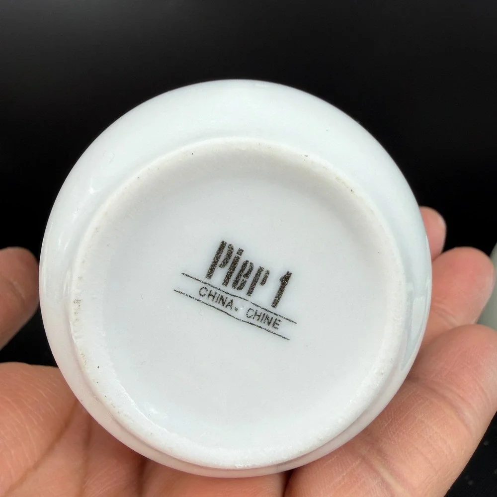 Pier 1 Imports White Ceramic Tea Sake Cups Mugs Handleless Minimalist Set of 2